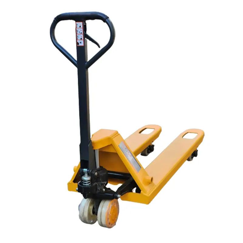 Manual hand pallet truck for moving pallets and industrial goods